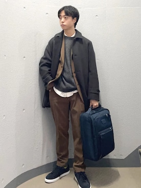 「SHIPS」｜「アイテム（ステンカラーコート）」を使った、東松さん（メンズ・168cm）の冬コーディネート