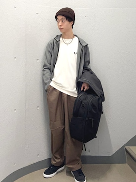 「FRED PERRY（フレッドペリー）のアイテム」を使った、東松さん（メンズ・168cm）の春コーディネート