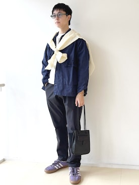 「アイテム（サングラス、グリーン系）」を使った、東松さん（メンズ・168cm）の秋コーディネート