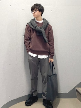 「SHIPS（シップス）のSHIPS:〈手洗い可能〉コーデュロイ スラックス(セットアップ対応)（スラックス、グレー系）」を使った、東松さん（メンズ・168cm）の春コーディネート