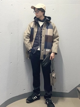 「シップス」｜「アイテム（ブルゾン）」を使った、東松さん（メンズ・168cm）の冬コーディネート