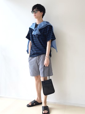 「アイテム（Tシャツ/カットソー、ブルー系）」を使った、東松さん（メンズ・168cm）の夏コーディネート