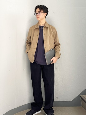 「アイテム（クラッチバッグ）」を使った、東松さん（メンズ・168cm）の秋コーディネート