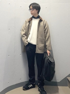 「アイテム（カバーオール）」を使った、東松さん（メンズ・168cm）の冬コーディネート