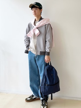 「アイテム（バックパック/リュック、ブルー系）」を使った、東松さん（メンズ・168cm）の春コーディネート