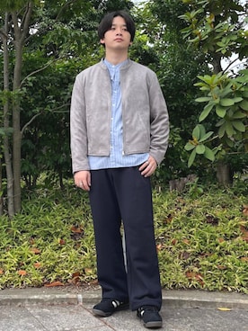 「アイテム（ライダースジャケット）」を使った、永松さん（メンズ・166cm）の秋コーディネート