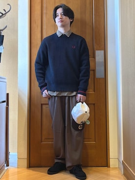 「FRED PERRY」｜永松さん（メンズ・166cm）の秋コーディネート