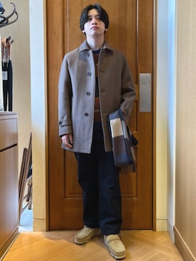 「アイテム（ストール/ショール）」を使った、永松さん（メンズ・166cm）の秋コーディネート
