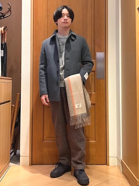 「アイテム（ピーコート）」を使った、永松さん（メンズ・166cm）の秋コーディネート