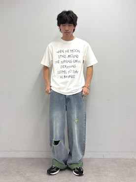 「CIAOPANIC TYPY（チャオパニックティピー）の【WEB限定】手書きメッセージロゴTEE（Tシャツ/カットソー、ホワイト系）」を使った、ゆいととさん（メンズ・170cm）の夏コーディネート