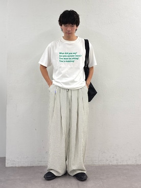 「CIAOPANIC TYPY（チャオパニックティピー）の【UNISEX】【プラスサイズあり】ポコポコメッセージロゴTEE（Tシャツ/カットソー、ホワイト系）」を使った、ゆいととさん（メンズ・170cm）の夏コーディネート
