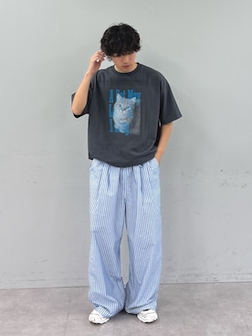 「CIAOPANIC TYPY（チャオパニックティピー）の【UNISEX】【プラスサイズあり】DOG＆CATアソートロゴプリントTee（Tシャツ/カットソー、グレー系）」を使った、ゆいととさん（メンズ・170cm）の春コーディネート