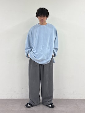 「CIAOPANIC TYPY（チャオパニックティピー）の【WEB限定】【着るだけで自然と体型カバーが叶う】アシッド加工ビッグシルエットスウェット（スウェット、ブルー系）」を使った、ゆいととさん（メンズ・170cm）の秋コーディネート