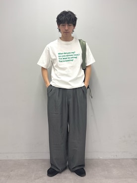 「CIAOPANIC TYPY（チャオパニックティピー）の【UNISEX】【プラスサイズあり】ポコポコメッセージロゴTEE（Tシャツ/カットソー、ホワイト系）」を使った、ゆいととさん（メンズ・170cm）の春コーディネート