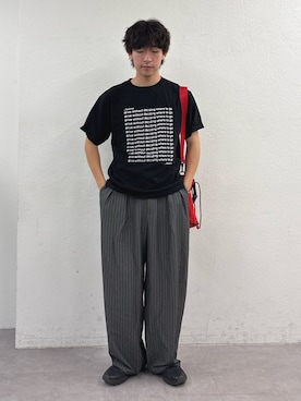 「CIAOPANIC TYPY（チャオパニックティピー）の【UNISEX】【全12色展開】メッセージプリント半袖Tee（Tシャツ/カットソー、ブラック系）」を使った、ゆいととさん（メンズ・170cm）の夏コーディネート