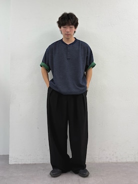「CIAOPANIC TYPY（チャオパニックティピー）のボーダー配色ヘンリーTee（Tシャツ/カットソー、ブルー系）」を使った、ゆいととさん（メンズ・170cm）の夏コーディネート