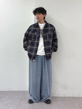 「CIAOPANIC TYPY（チャオパニックティピー）のモールチェックシャツジャケット（シャツ/ブラウス、ブルー系）」を使った、ゆいととさん（メンズ・170cm）の夏コーディネート