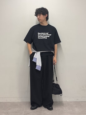 「CIAOPANIC TYPY（チャオパニックティピー）の【UNISEX】【プラスサイズあり】ポコポコメッセージロゴTEE（Tシャツ/カットソー、ブラック系）」を使った、ゆいととさん（メンズ・170cm）の春コーディネート