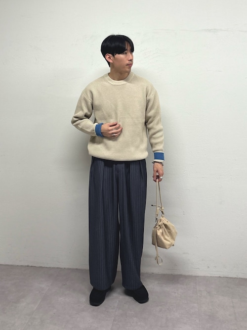 【ユニセックス】キープシェイプワッフルニットプルオーバー