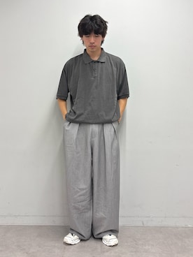 「CIAOPANIC TYPY（チャオパニックティピー）の【UNISEX】ピグメント加工メッシュポロ（ポロシャツ、グレー系）」を使った、ゆいととさん（メンズ・170cm）の夏コーディネート