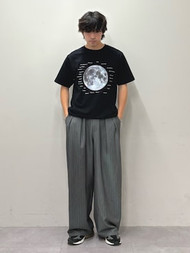 「CIAOPANIC TYPY（チャオパニックティピー）の【WEB限定】ムーンクレーターロゴプリントTee（Tシャツ/カットソー、ブラック系）」を使った、ゆいととさん（メンズ・170cm）の夏コーディネート