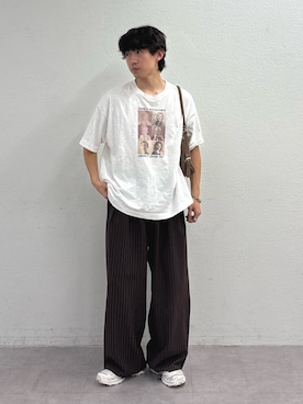 「CIAOPANIC TYPY（チャオパニックティピー）の【ユニセックス】【プラスサイズあり】スラブフォトTee（Tシャツ/カットソー、ホワイト系）」を使った、ゆいととさん（メンズ・170cm）の夏コーディネート