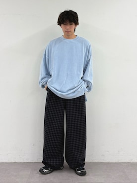 「CIAOPANIC TYPY（チャオパニックティピー）の【WEB限定】【着るだけで自然と体型カバーが叶う】アシッド加工ビッグシルエットスウェット（スウェット、ブルー系）」を使った、ゆいととさん（メンズ・170cm）の秋コーディネート