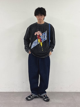 「CIAOPANIC TYPY（チャオパニックティピー）の【手塚治虫キャラクターズ】ケミカルウォッシュビッグシルエットロンT（Tシャツ/カットソー、グレー系）」を使った、ゆいととさん（メンズ・170cm）の秋コーディネート