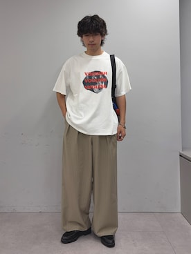 「CIAOPANIC TYPY（チャオパニックティピー）の【UNISEX】【プラスサイズあり】犬＆猫 アソートロゴプリントTee（Tシャツ/カットソー）」を使った、ゆいととさん（メンズ・170cm）の夏コーディネート