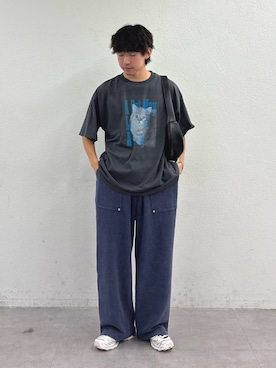 「CIAOPANIC TYPY（チャオパニックティピー）の【UNISEX】【プラスサイズあり】DOG＆CATアソートロゴプリントTee（Tシャツ/カットソー、グレー系）」を使った、ゆいととさん（メンズ・170cm）の夏コーディネート