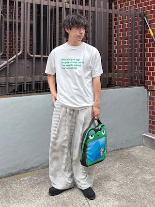 「CIAOPANIC TYPY(チャオパニックティピー)の【UNISEX】【プラスサイズあり】ポコポコメッセージロゴTEE(Tシャツ/カットソー)」を使った、ゆいととさん(メンズ・170cm)の春コーディネート