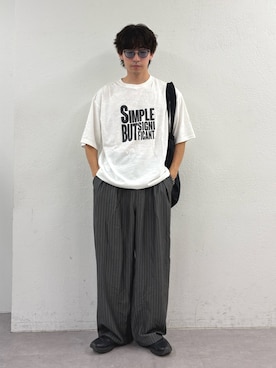 「CIAOPANIC TYPY（チャオパニックティピー）の【UNISEX】【プラスサイズあり】スラブ天竺ピグメントロゴTEE（Tシャツ/カットソー、ホワイト系）」を使った、ゆいととさん（メンズ・170cm）の夏コーディネート