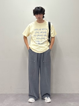 「CIAOPANIC TYPY（チャオパニックティピー）の【WEB限定】【UNISEX】手書きメッセージロゴTEE（Tシャツ/カットソー、ベージュ系）」を使った、ゆいととさん（メンズ・170cm）の夏コーディネート