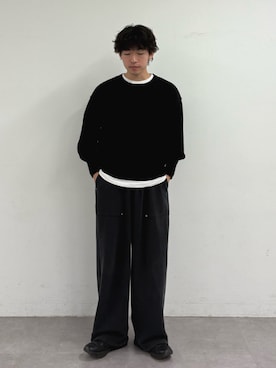 「CIAOPANIC TYPY（チャオパニックティピー）の∴【10/3～10/7までぽっきり価格3000円！】綿100％で洗える/16色展開/すっきり見えスウェットライクニット（ニット/セーター、ブラック系）」を使った、ゆいととさん（メンズ・170cm）の秋コーディネート