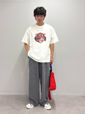 「CIAOPANIC TYPY（チャオパニックティピー）の【UNISEX】【プラスサイズあり】DOG＆CATアソートロゴプリントTee（Tシャツ/カットソー、ホワイト系）」を使った、ゆいととさん（メンズ・170cm）の夏コーディネート