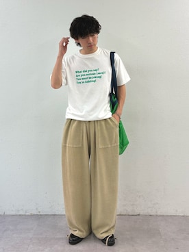 「CIAOPANIC TYPY（チャオパニックティピー）の【UNISEX】【プラスサイズあり】ポコポコメッセージロゴTEE（Tシャツ/カットソー、ホワイト系）」を使った、ゆいととさん（メンズ・170cm）の春コーディネート