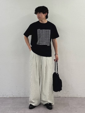 「CIAOPANIC TYPY（チャオパニックティピー）の【UNISEX】【全12色展開】メッセージプリント半袖Tee（Tシャツ/カットソー、ブラック系）」を使った、ゆいととさん（メンズ・170cm）の春コーディネート