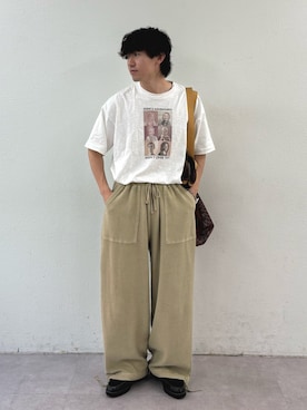 「CIAOPANIC TYPY（チャオパニックティピー）の【ユニセックス】【プラスサイズあり】スラブフォトTee（Tシャツ/カットソー、ホワイト系）」を使った、ゆいととさん（メンズ・170cm）の春コーディネート