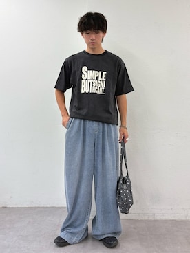 「CIAOPANIC TYPY（チャオパニックティピー）の【UNISEX】【プラスサイズあり】スラブ天竺ピグメントロゴTEE（Tシャツ/カットソー、ブラック系）」を使った、ゆいととさん（メンズ・170cm）の夏コーディネート