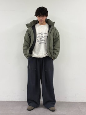 「Franklin Climbing（フランクリンクライミング）の【Franklin Climbing】男女兼用/防寒/蓄熱中綿/ショートブロックモンスターパーカー（ダウンジャケット/コート、グリーン系）」を使った、ゆいととさん（メンズ・170cm）の秋コーディネート