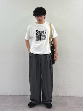 「CIAOPANIC TYPY（チャオパニックティピー）の【UNISEX】【プラスサイズあり】スラブ天竺ピグメントロゴTEE（Tシャツ/カットソー、ホワイト系）」を使った、ゆいととさん（メンズ・170cm）の春コーディネート