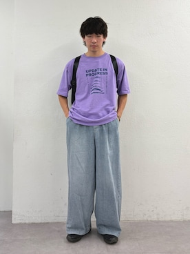 「CIAOPANIC TYPY（チャオパニックティピー）の【UNISEX】宇宙人プリントTシャツ（Tシャツ/カットソー、パープル系）」を使った、ゆいととさん（メンズ・170cm）の夏コーディネート