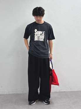 「CIAOPANIC TYPY（チャオパニックティピー）の【UNISEX】【プラスサイズあり】スラブ天竺ピグメントロゴTEE（Tシャツ/カットソー、ブラック系）」を使った、ゆいととさん（メンズ・170cm）の夏コーディネート