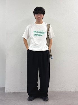 「CIAOPANIC TYPY（チャオパニックティピー）の【UNISEX】【プラスサイズあり】ポコポコメッセージロゴTEE（Tシャツ/カットソー、ホワイト系）」を使った、ゆいととさん（メンズ・170cm）の夏コーディネート