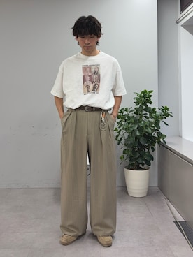 「CIAOPANIC TYPY（チャオパニックティピー）の【ユニセックス】【プラスサイズあり】スラブフォトTee（Tシャツ/カットソー、ホワイト系）」を使った、ゆいととさん（メンズ・170cm）の春コーディネート