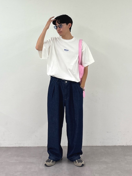 接触冷感2タックデニムワイドスラックス