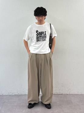「CIAOPANIC TYPY（チャオパニックティピー）の【UNISEX】【プラスサイズあり】スラブ天竺ピグメントロゴTEE（Tシャツ/カットソー、ホワイト系）」を使った、ゆいととさん（メンズ・170cm）の春コーディネート