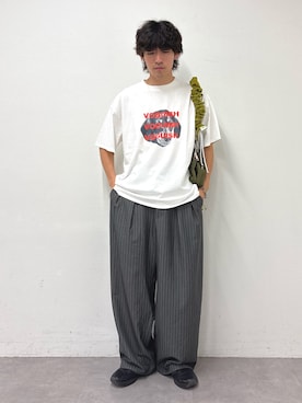 「CIAOPANIC TYPY（チャオパニックティピー）の【UNISEX】【プラスサイズあり】犬＆猫 アソートロゴプリントTee（Tシャツ/カットソー）」を使った、ゆいととさん（メンズ・170cm）の夏コーディネート