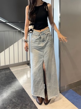 「アイテム（デニムスカート）」を使った、Manaka さん（レディース・160cm）の夏コーディネート