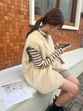 「カフェ巡り」｜「アイテム（ジャケット/アウター）」を使った、misakiさん（レディース・156cm）の秋コーディネート
